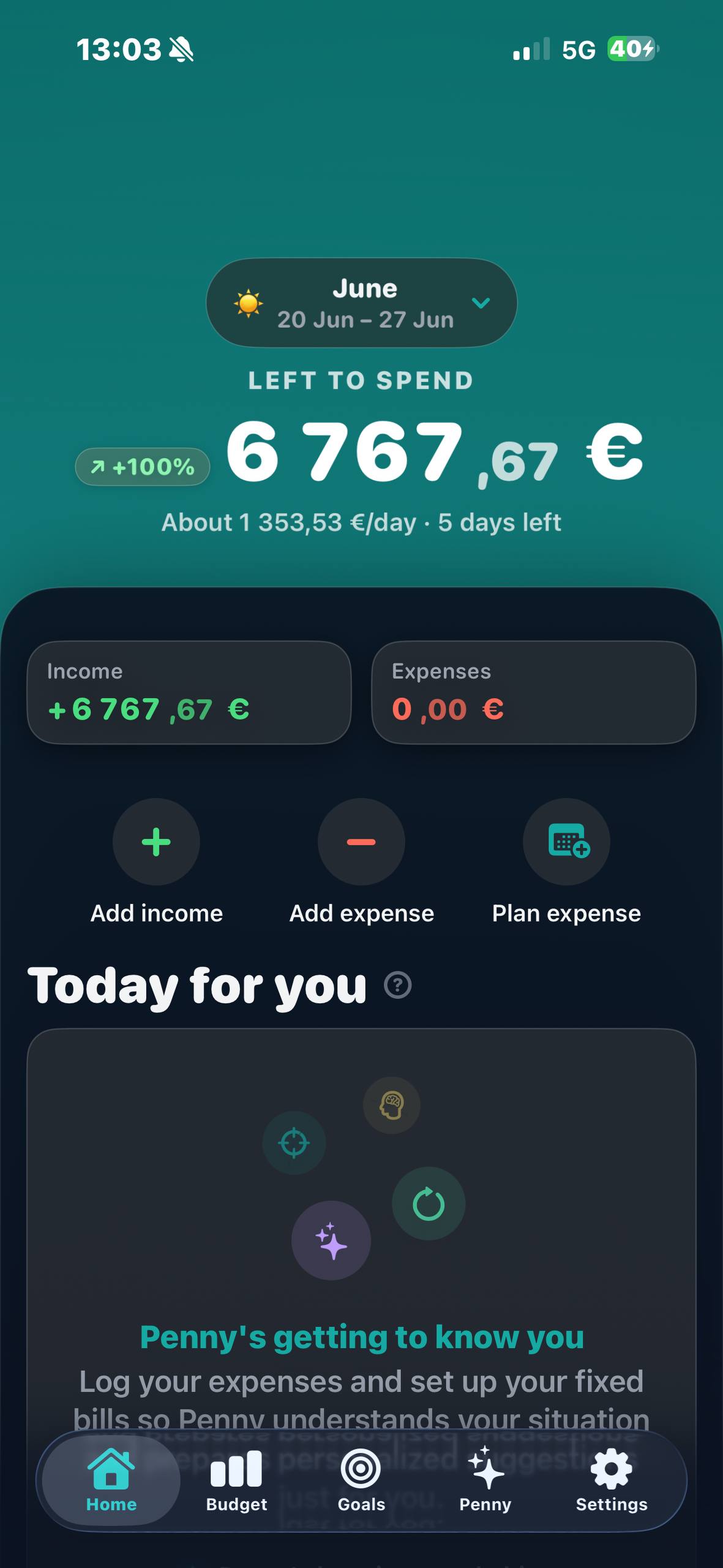 Finvision — Home screen